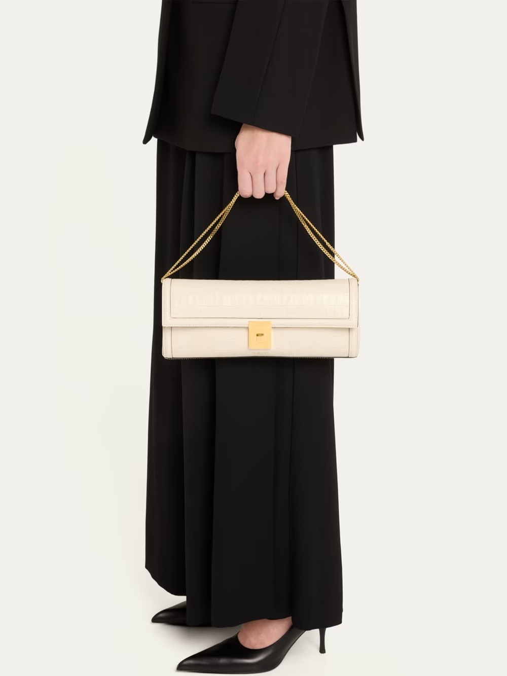 DeMellier Paris Clutch Off White Leather with Brushed Gold tone Push-Lock NWT